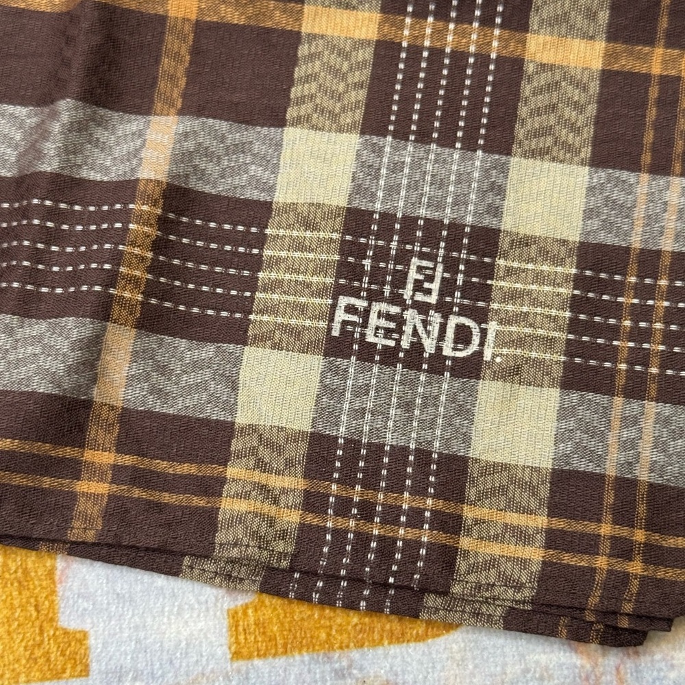 Fendi Brown Plaid 18”x 18” Scarf